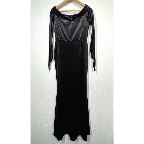 Black Velvet Mermaid Bodycon Gothic Long Maxi Dress Off Shoulder MEDIUM Addams - Picture 1 of 9